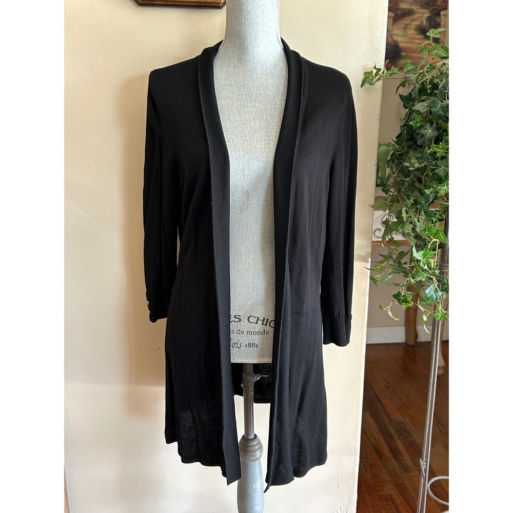 White House Black Market Cardigan Womens Large Black Excellent Open Front Long